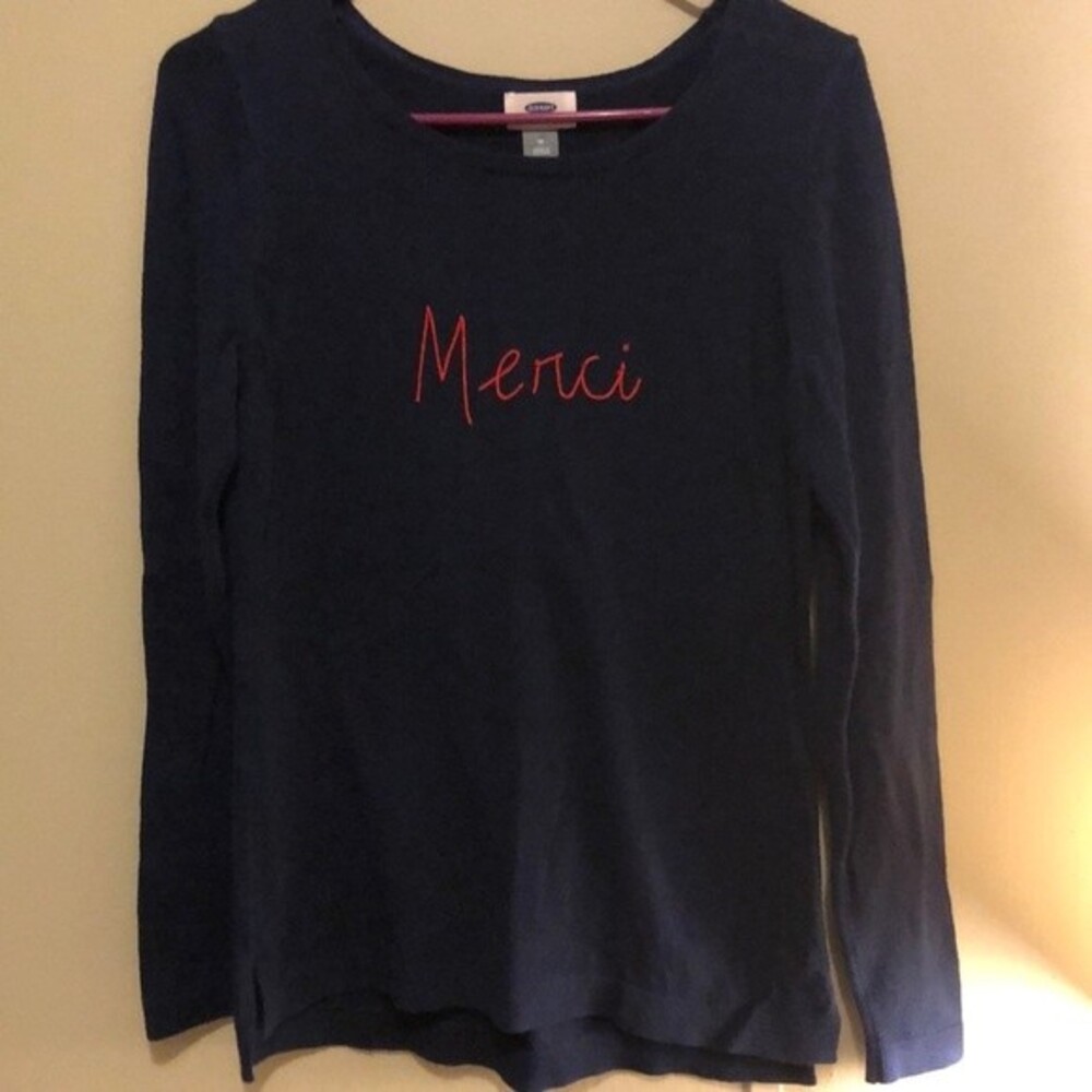 Old navy size medium sweater “MERCI” blue